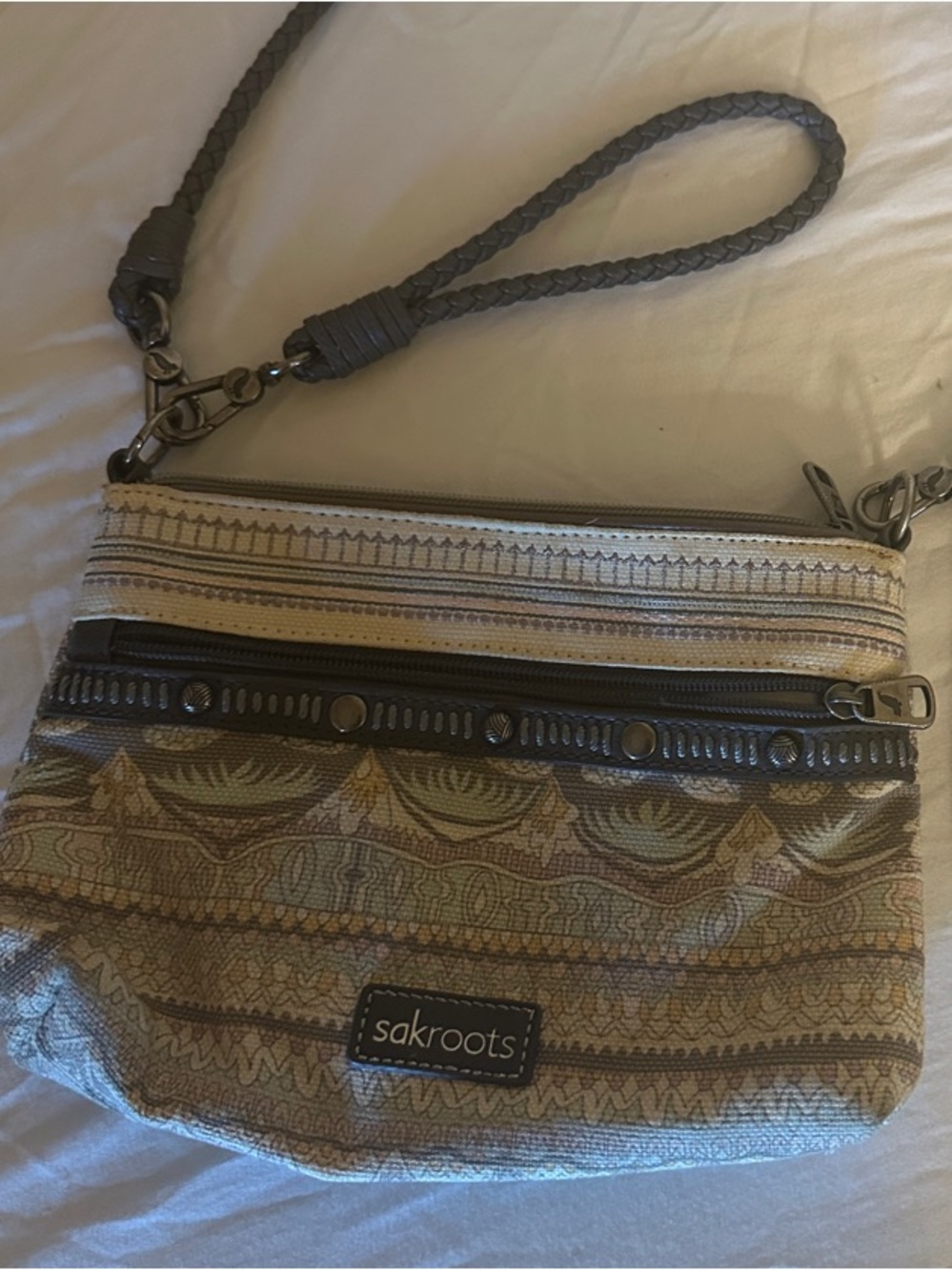 Sakroots Neutral Patterned Beige and Brown Crossbody